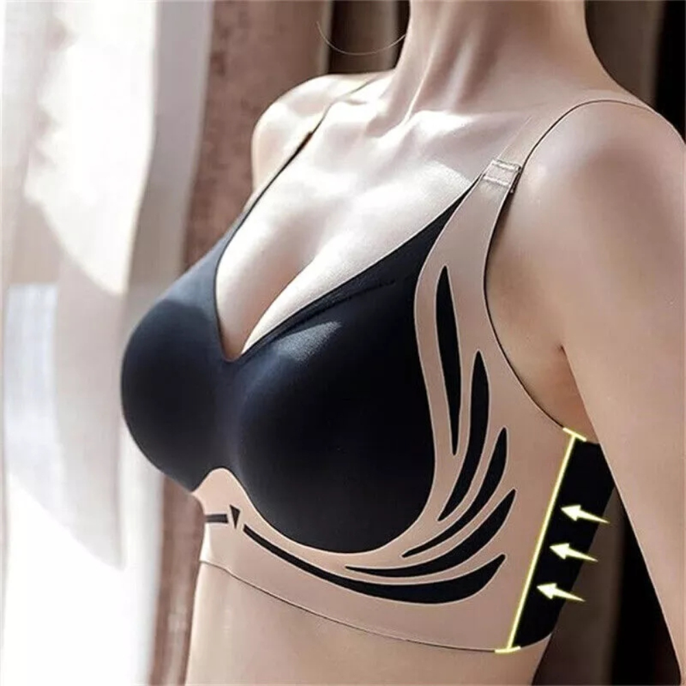 Intimo da donna senza cuciture con scollo a V, senza anello in acciaio, piccolo petto raccolto, reggiseno superiore sottile, confortevole e regolabile, traspirante
