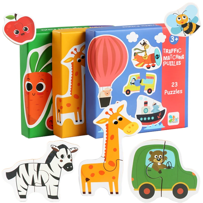 Children Gifts Kids Wooden Jigsaw Matching Puzzle Game Baby Early Learning Cognition Animal Fruit Traffic Educational Toys