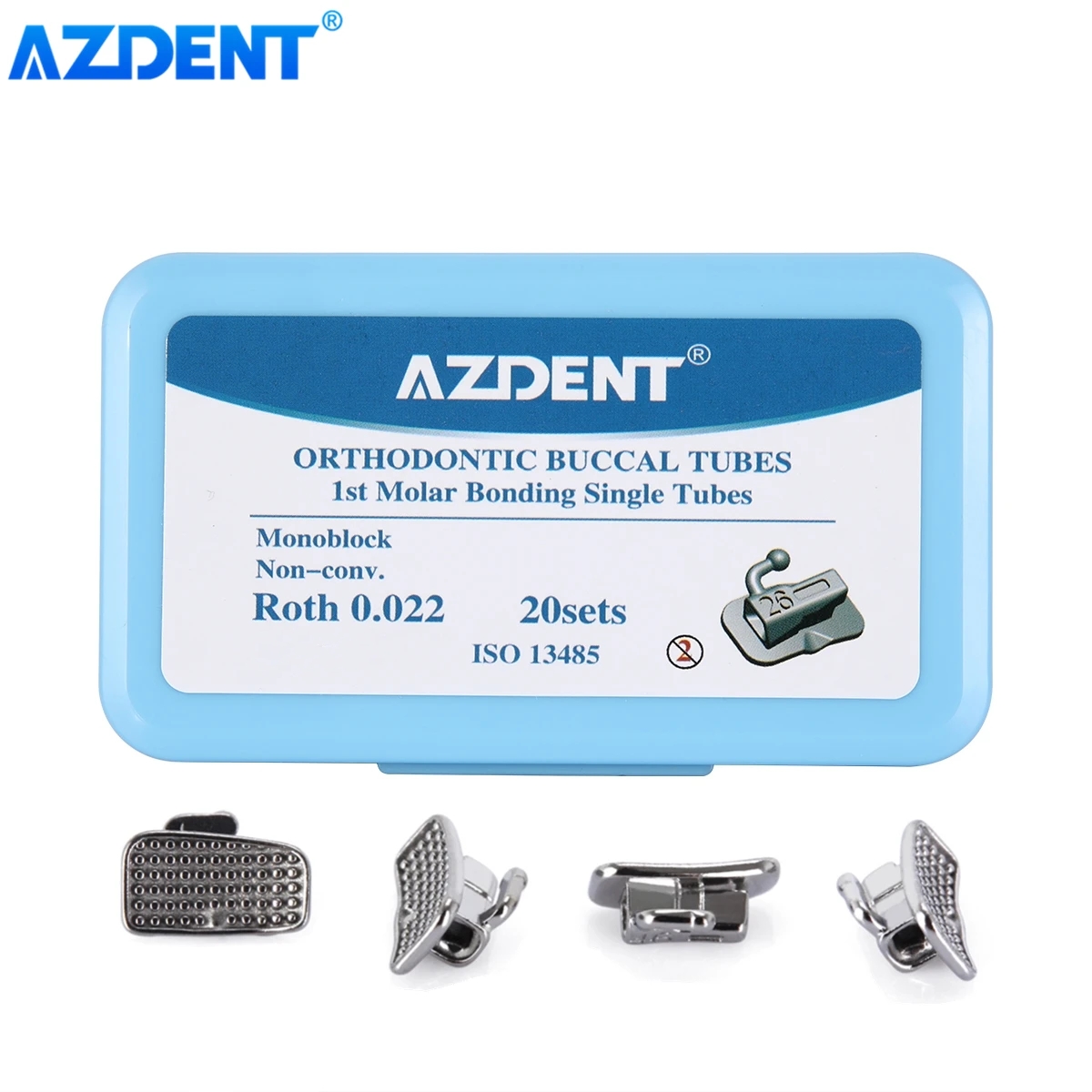 AZDENT Tubos Bucales De Ortodoncia Dental para 1er Molar Dientes Bondable Monobloque No Convertible Solo Roth MBT 0.022 80PCS/200PCS