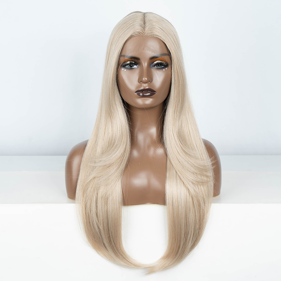Syntetyczne koronkowe peruki dla czarnych kobiet 28 cali proste pomarańczowe Ombre blond żaroodporne podkreślenie peruki Cosplay