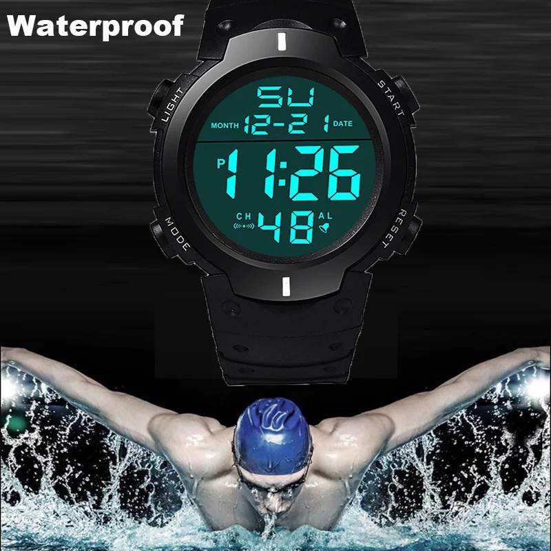 Relojes deportivos LED para hombre, Reloj Digital de marca superior para hombre, Reloj electrónico multifuncional de goma para hombre, Reloj electrónico para cronometraje de atleta