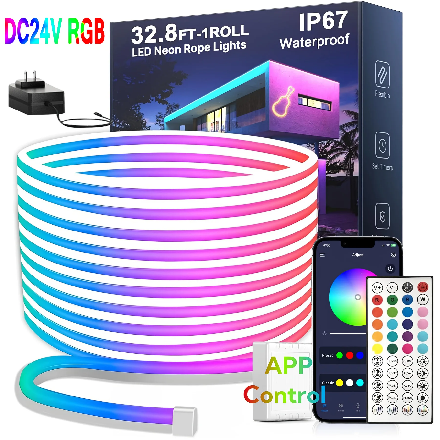 Luces LED de neón RGB de 10M/20M/30M, Control de sincronización de música con aplicación/lámpara Flexible remota, cambio de Color, resistente al agua para interiores y exteriores