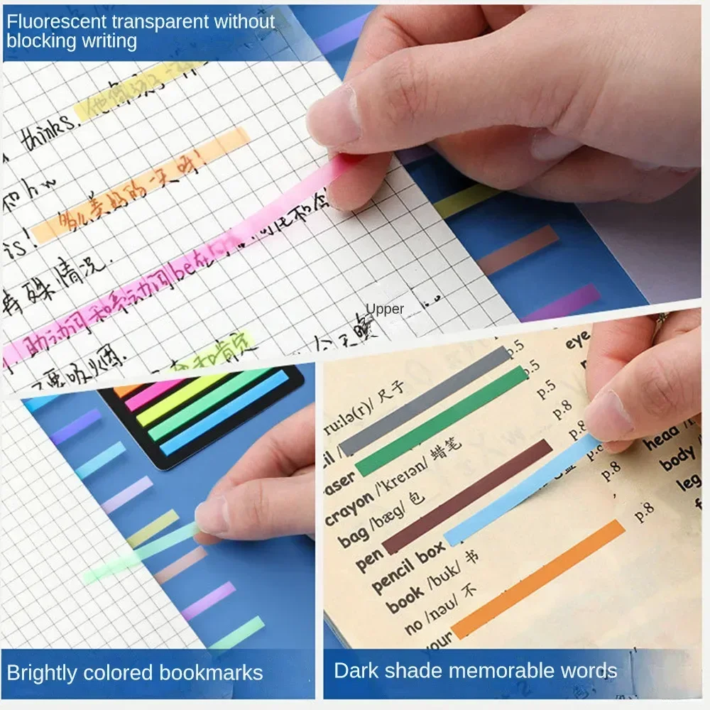 Rainbow Long Index Stickers 300 Sheets Fluorescent PET Waterproof Color Note Marking Key Semi Transparent Sticky Notes