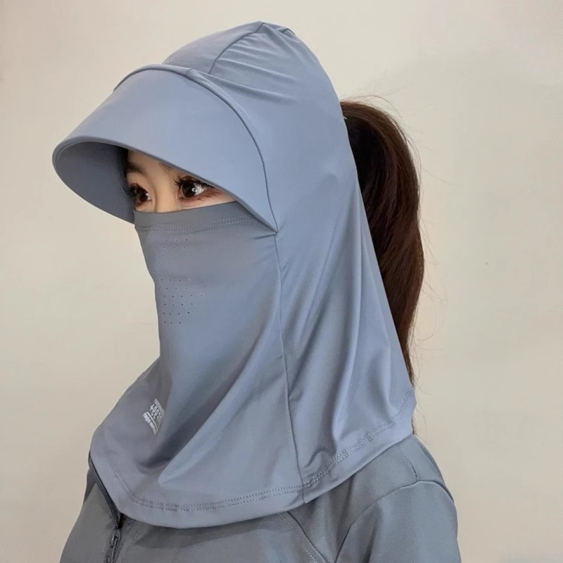 Capa facial de proteção UV de verão, chapéu de sol de rosto inteiro de seda gelada com aba de pescoço ajustável para ciclismo caminhadas ao ar livre (UPF 50+)