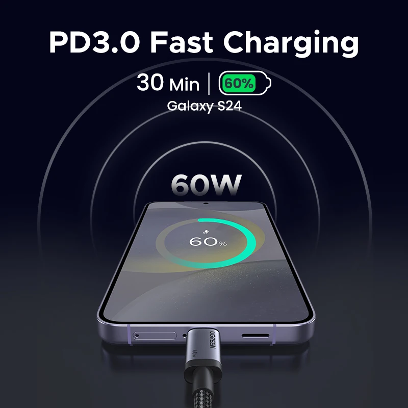 UGREEN USB C Cable PD60W Fast Charge Cable for iPhone 17 16 15 Samsung S25 S24 iPad MacBook Air Xiaomi Fast charging Data Cable