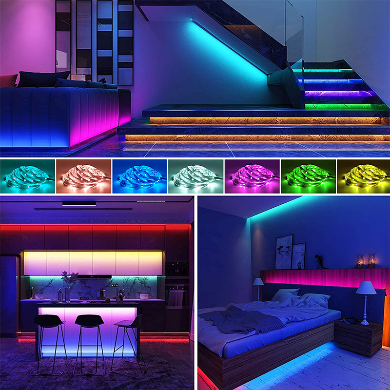 Tira de luces LED WS2812B con Bluetooth, panel de control remoto 5050 RGBW + cinta de alimentación, diodo, luz LED nocturna de neón para habitación y TV