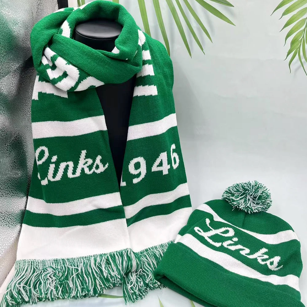 LINKS Carta griega 1946 hermanas Regalo de fiesta Invierno Verde Blanco Bufanda Conjunto de sombrero