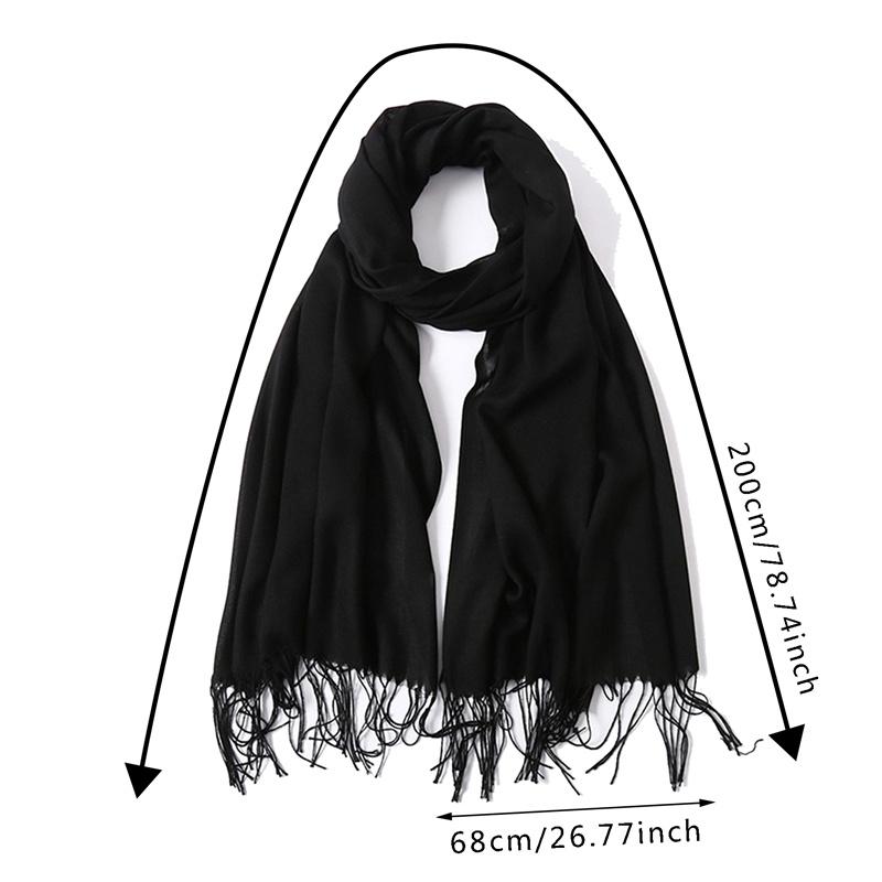 패션 솔리드 컬러 2024 여성 스카프 겨울 Hijabs Tassels 긴 레이디 Shawls 캐시미어 Pashmina Bandana 스카프 랩 Echarpe