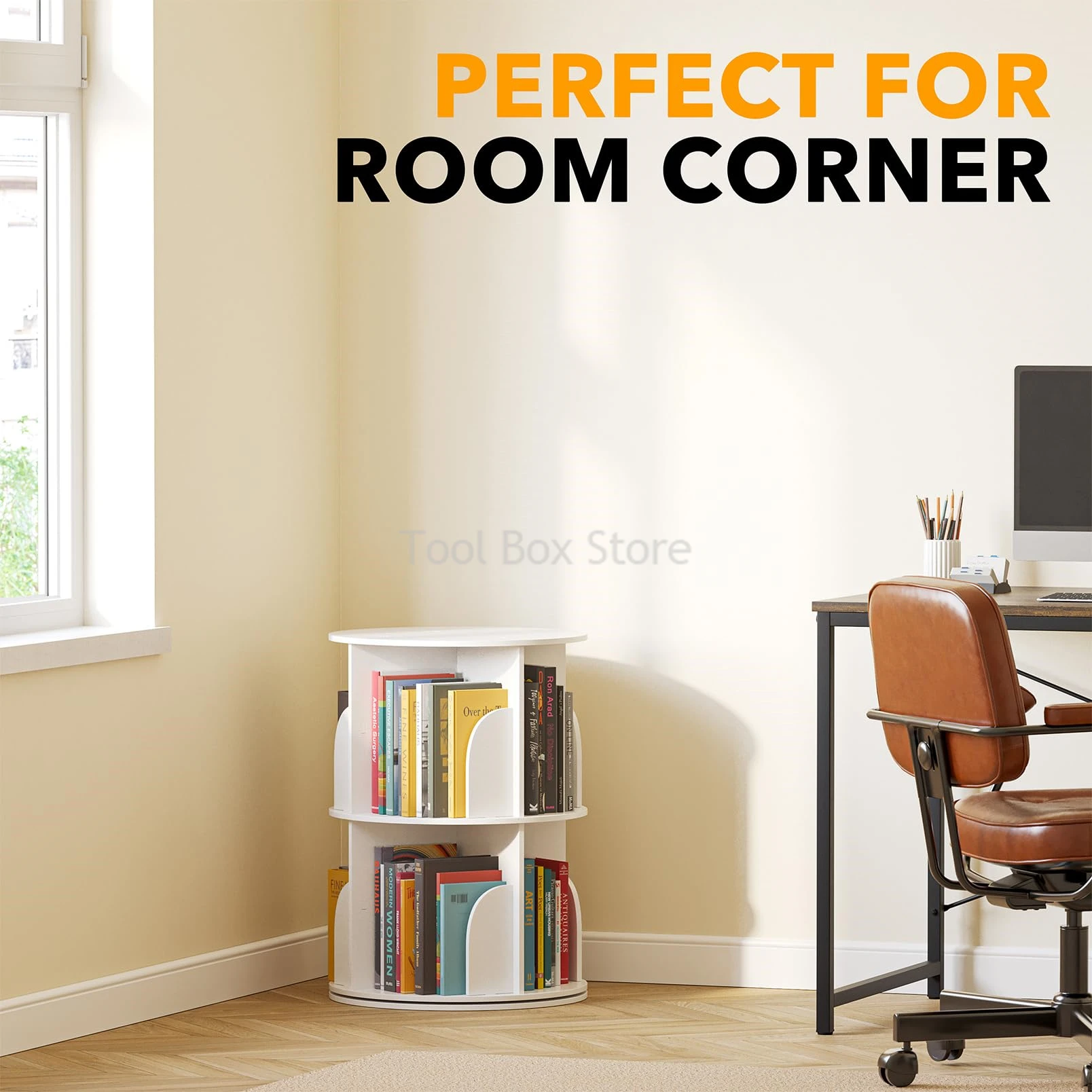 360 Degree Rotating Bookshelf Storage Shelf Children Book Shelf Multi-layer Book Cabinet Storage Rack Household Corner Bookcase