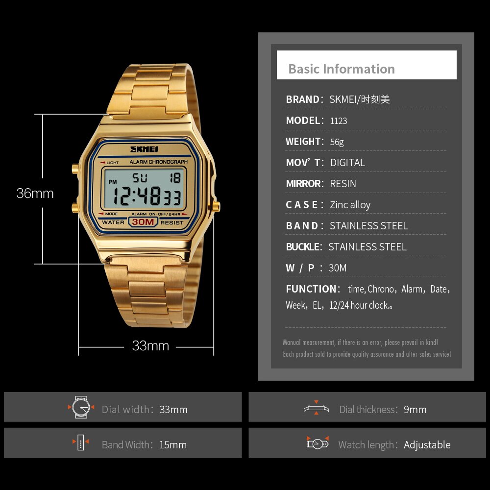 Reloj de pulsera digital de marca Skmei, reloj deportivo Chrono de acero inoxidable de lujo, reloj Hom