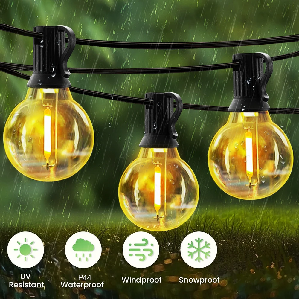 Luci a stringa solari da esterno con lampadine infrangibili a LED remote Luci a stringa solari G40 dimmerabili per decorazioni per feste in cortile esterno