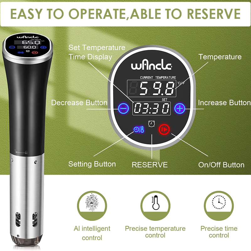 Wancle 1100W kuchenka Sous Vide LCD dotykowy cyrkulator zanurzeniowy dokładne gotowanie IPX7 wodoodporna kuchenka próżniowa z wyświetlaczem cyfrowym