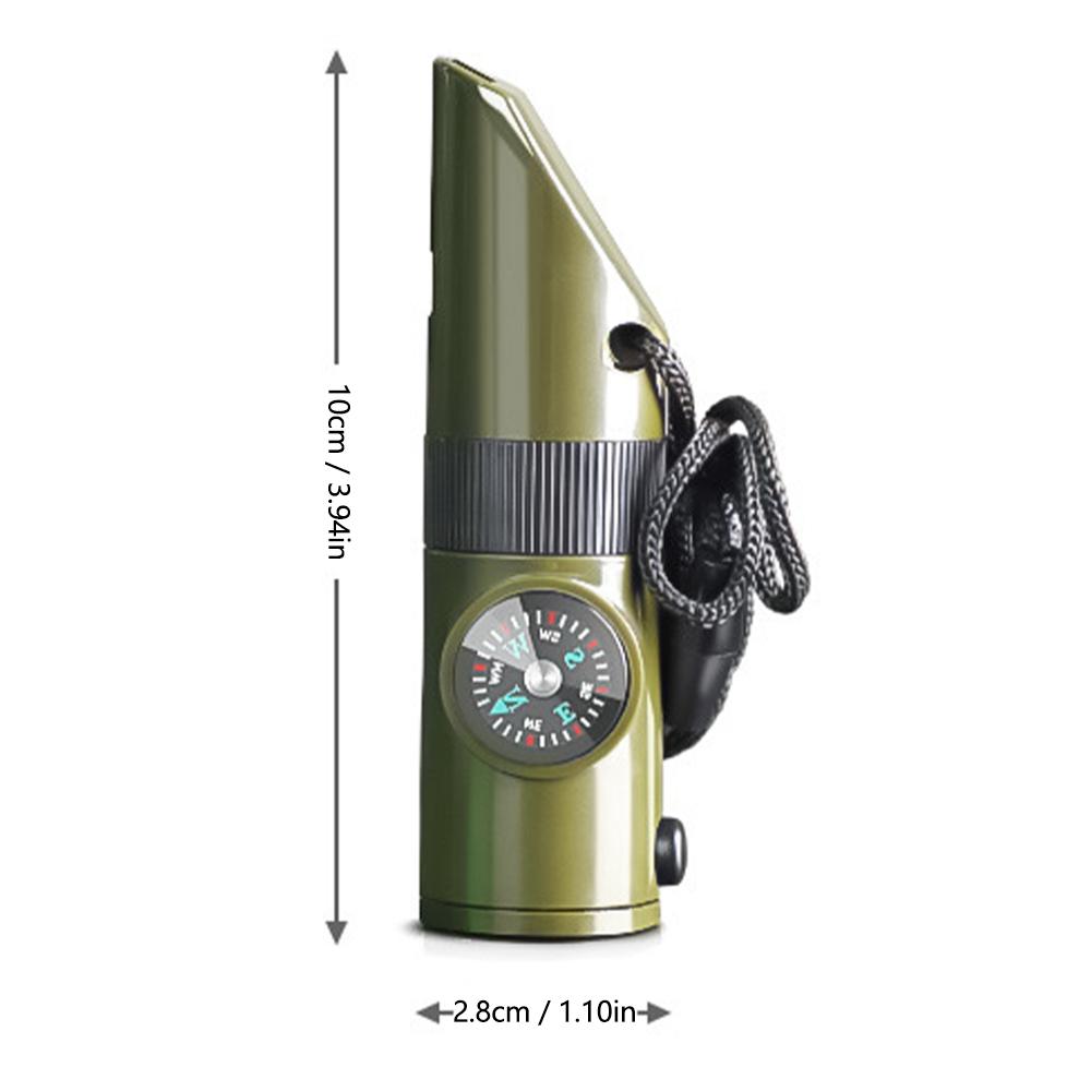 Apito de sobrevivência na selva 7 em 1, mtb, bússola, espelho, lanterna, lupa, luz led, termômetro, armazenamento, ferramenta de bússola