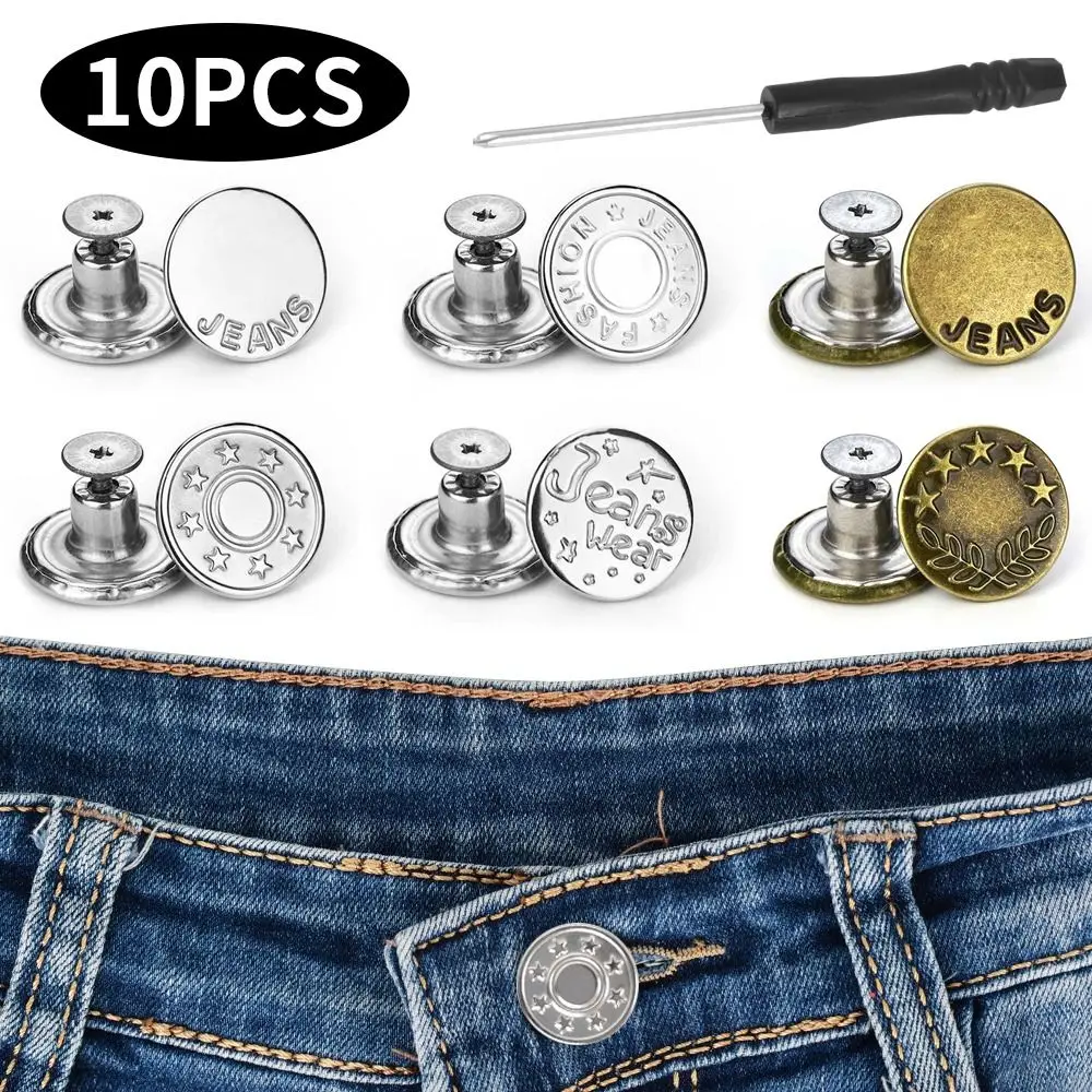 10 unidades/pacote botões jeans com chave de fenda roupas calças acessórios de costura fivela de cintura 17mm prego livre extensores de cintura botão