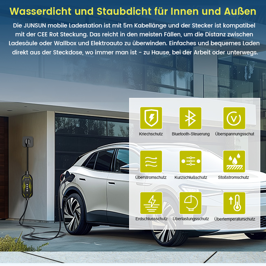 Junsun-enchufe de carga rápida para tesla, cargador ev con control por aplicación, wallbox IP65, 1 fase, 7kW, 32A, 3,5 kW, 16A, tipo 2 cargador coche dispositivos eléctricos de coche tipo 2 cargador cable carga coche