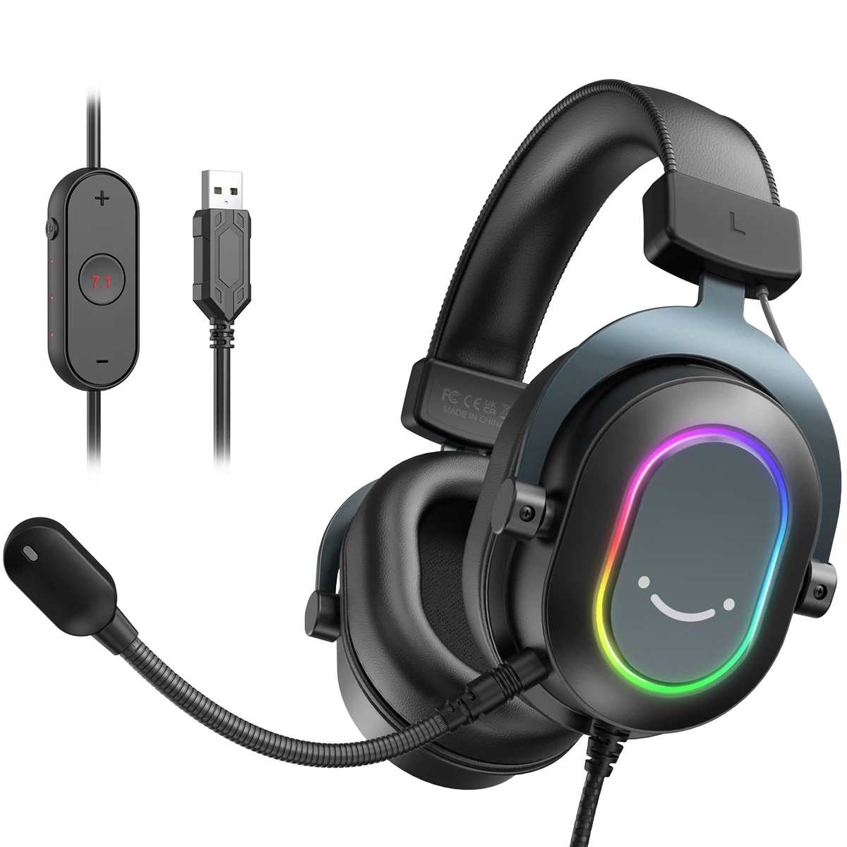 Fifine Auriculares Dinámicos RGB con Micrófono, Audífonos para la Oreja, Cascos para Juegos Películas y Música, 3 Opciones EQ, Sonido Envolvente 7.1, Dispositivo para Ordenador PS4 y PS5