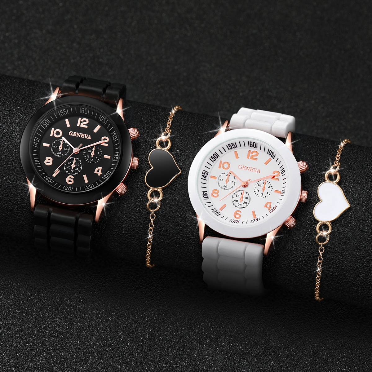 4 Stks/set Paar Horloges Mode Siliconen Band Vrouwen Quartz Horloge Hart Armband Set (Zonder Doos)