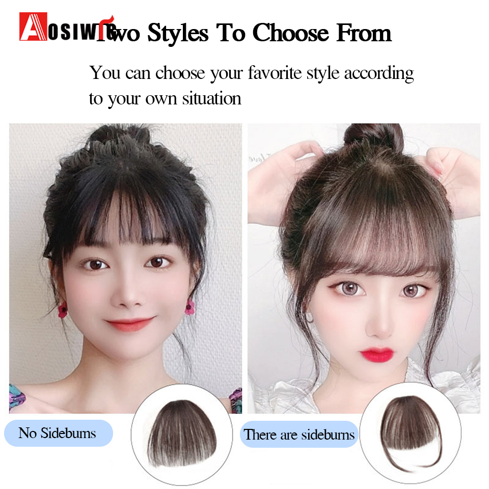 フリンジAOSIClip-3Dナチュラルブラックブラウン,テンプルクリップ付き,女性用フリンジヘアピース,100% 人毛,厚手,厚手