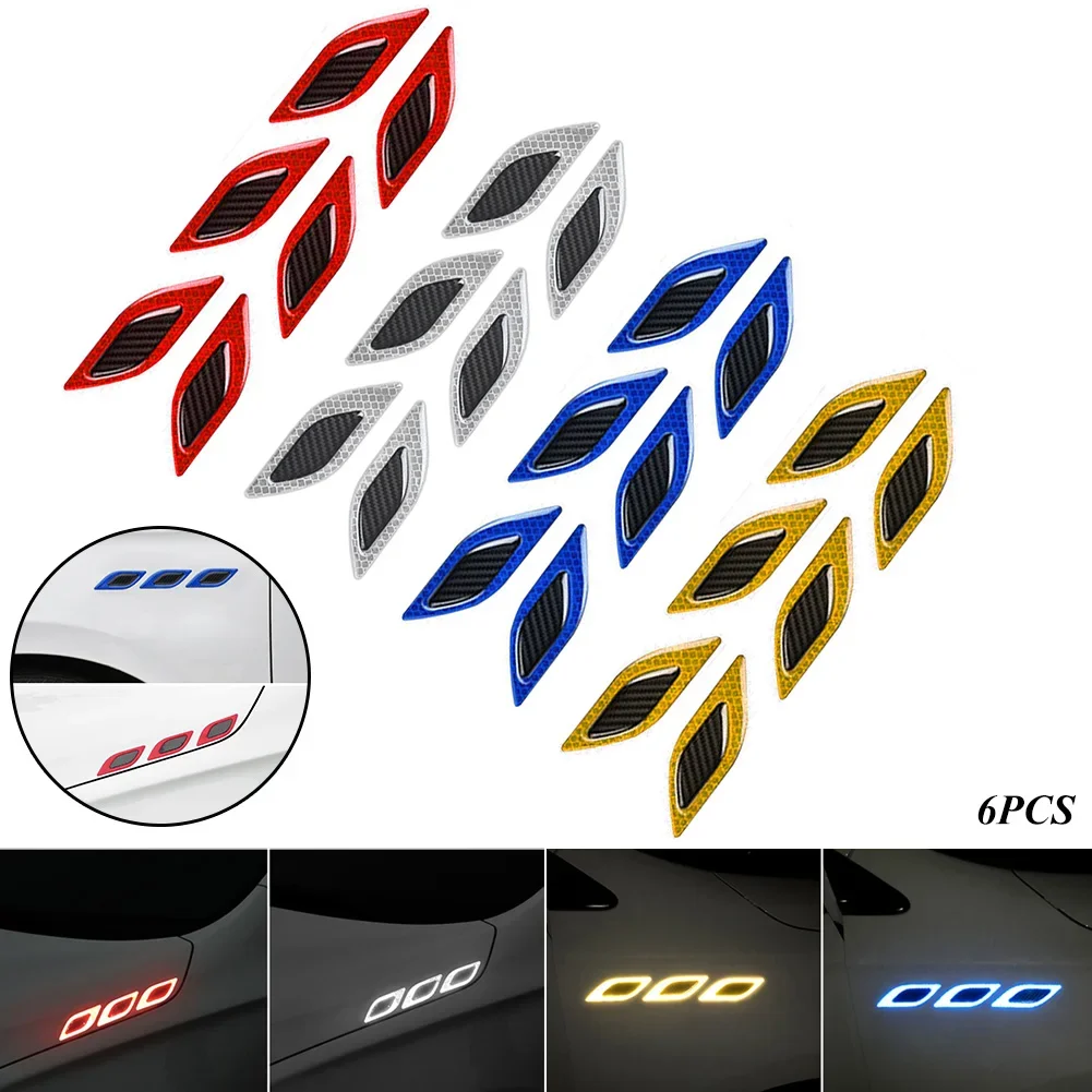 6 Stuks Auto 3d Reflecterende Koolstofvezel Sticker Mode Auto Styling Reflecterende Strips Nacht Veiligheidswaarschuwing Auto Exterieur Accessoires