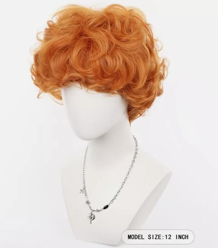 Anime Short Wig With Bangs Unique Fluffy Orange Afro Wig For Men Casual Wigs
