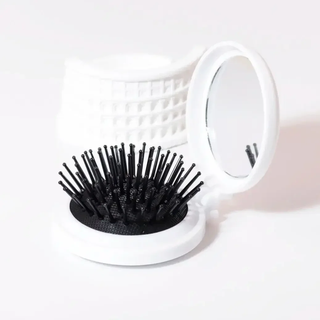 1pc Mini folding head massager mirror anti-static styling accessories portable travel hair brush comb Special for real hair wigs