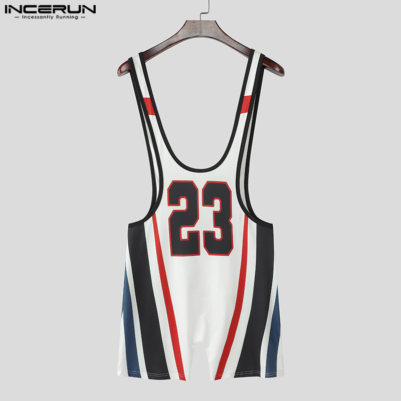 INCERUN hommes body Patchwork lettre impression sans manches mâle barboteuses Sexy entraînement 2025 été élastique mode combishorts hommes