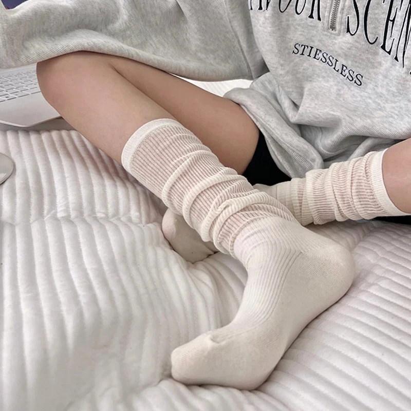 2 pezzi calzini Lolita da donna Y2K calzini lunghi larghi al ginocchio femminili primavera traspirante pizzo casual dolce morbido coreano calze medie