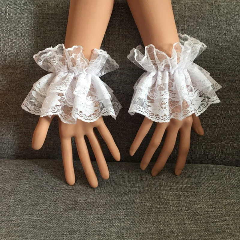 2 ชิ้น/คู่ Lolita มือข้อมือ Ruffled ดอกไม้ลูกไม้สีดําสร้อยข้อมือ Elegant ผู้หญิงหญิงนาฬิกาข้อมืออุ่นถุงมือ