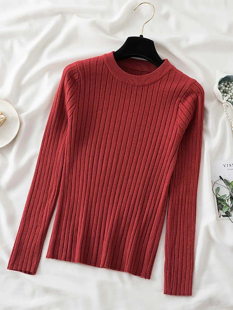 Jersey suave de punto para otoño e invierno, jerséis con cuello redondo, camisa de manga larga, suéter ajustado coreano, novedad de 2024