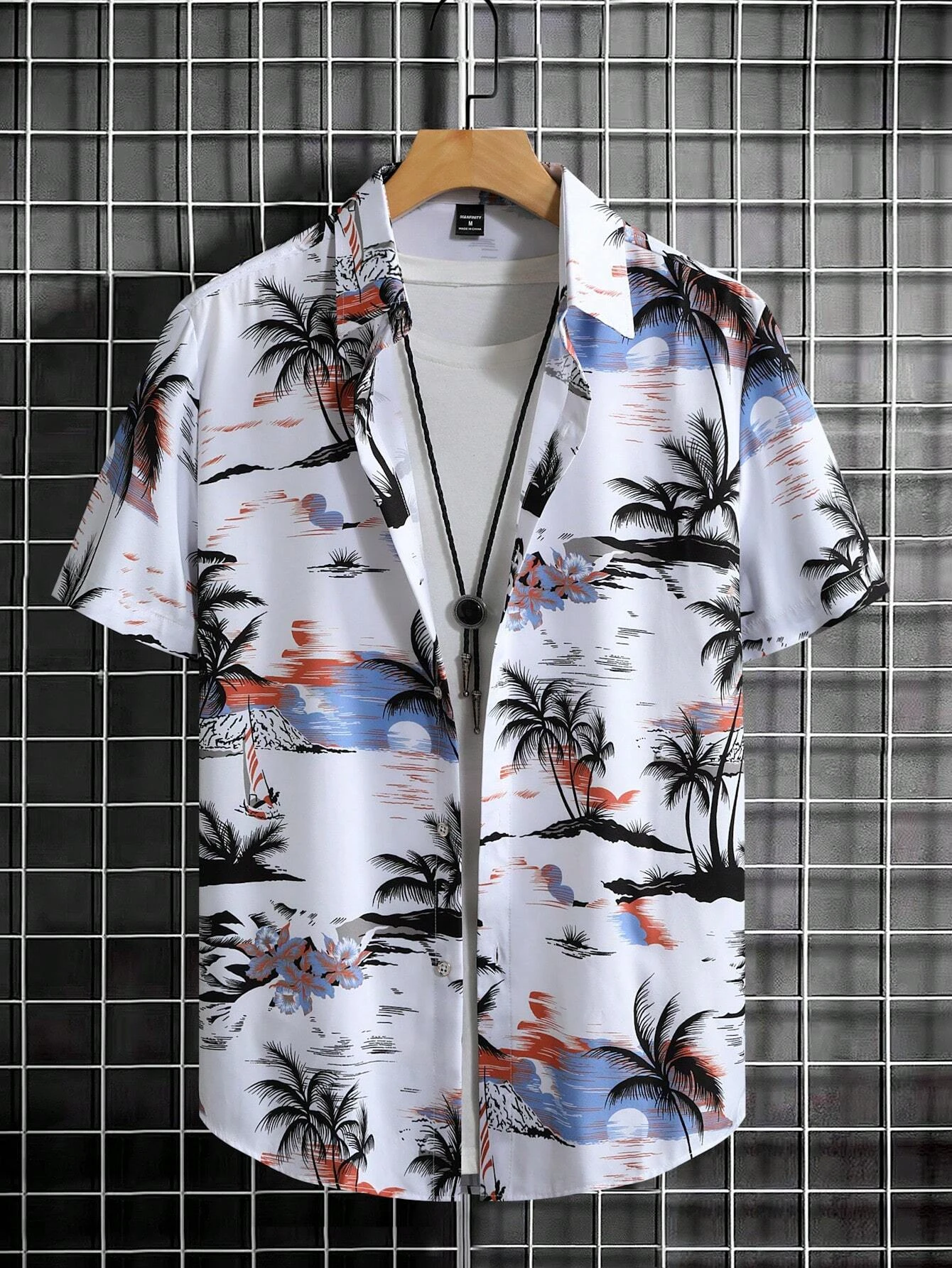 Hawaiian Style Fresh Coconut Print Men's Short-sleeved Fashion Shirt Men's Summer Outdoor Vacation Fashion Short-sleeved Shirt