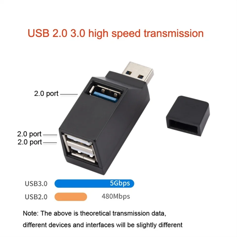 Extensor de adaptador HUB USB 3,0, Mini caja divisora de 1 a 3 puertos USB 2,0 de alta velocidad para PC, portátil, accesorios para lector de tarjetas de disco U