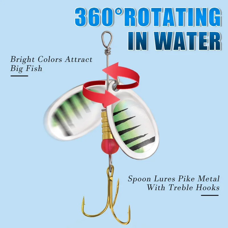 10 pz/set Spinner Lure 10 colori con amo triplo cucchiaio di metallo esca esca dura da pesca con scatola per attrezzatura da pesca