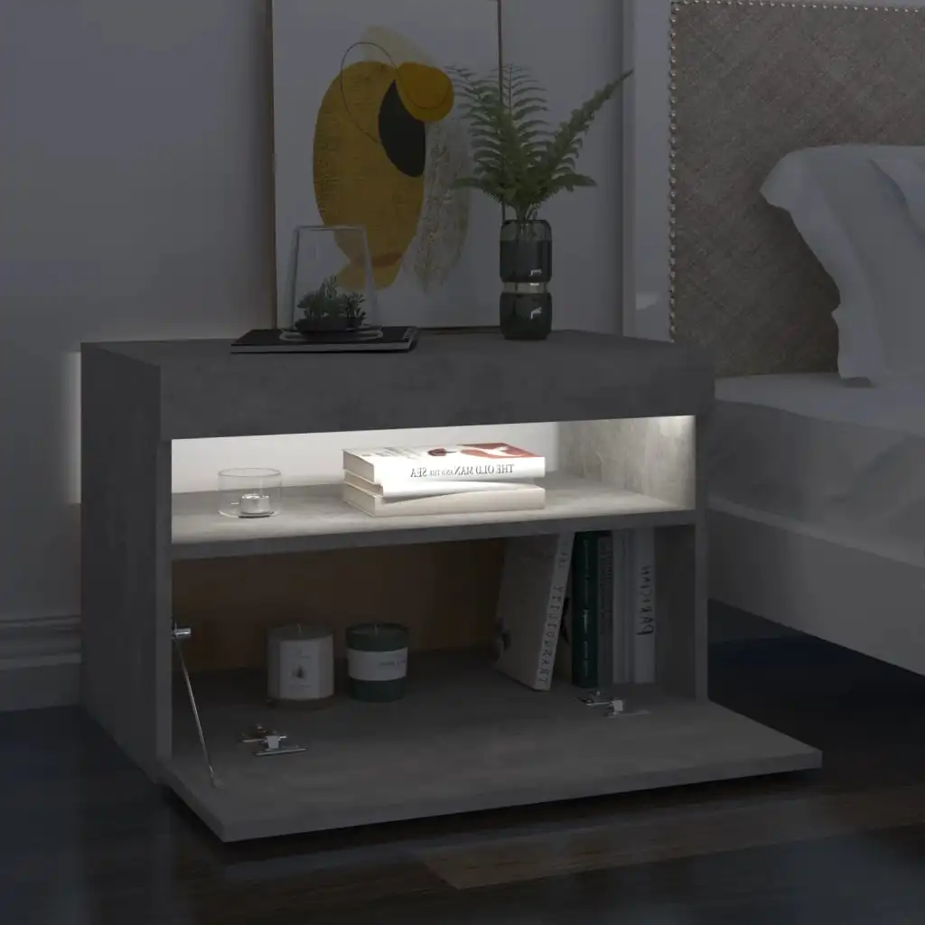Comodino con luci LED cemento grigio 60x35x40 cm