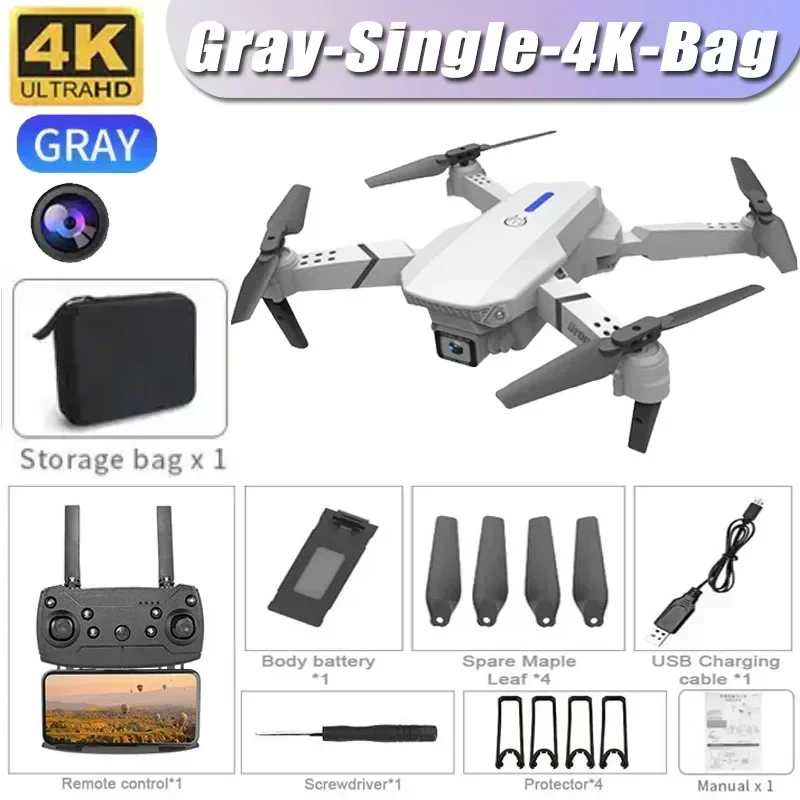 โดรน 4K E88Pro พร้อมกล้อง HD คู่ 1080P, พับได้, WiFi FPV, เฮลิคอปเตอร์ RC สําหรับการถ่ายภาพทางอากาศและการเป็นของขวัญ