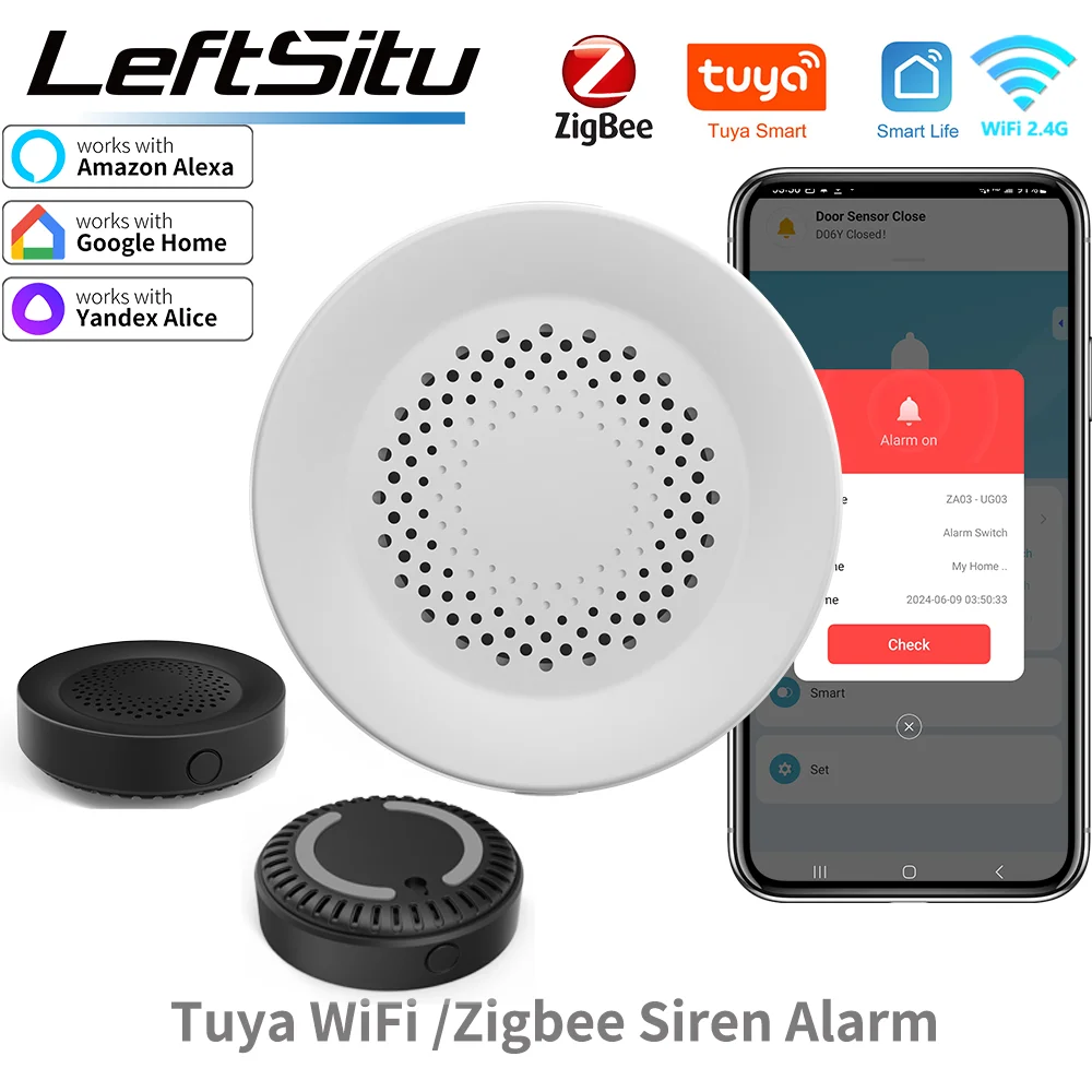 Умная сирена Tuya Zigbee для домашней безопасности с динамиком 100 дБ, совместимая с Tuya Smart Life Google Home Yandex Alice Alexa