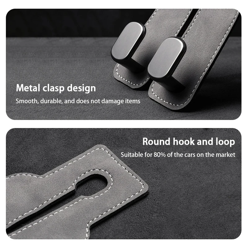 ユニバーサルメタルカーシートヘッドレストフック 2 in 1 ソフトレザーカーシートバックフック財布バッグバックパックダブルフック​​カーシートハンガー