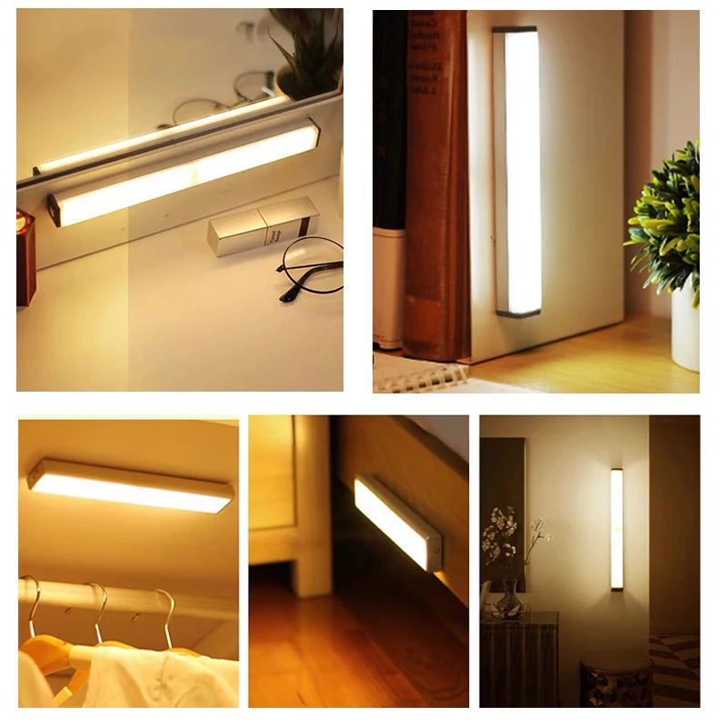 Luz noturna sensor de movimento luz sem fio led TYPE-C recarregável lâmpada armário guarda-roupa escada backlight para cozinha led