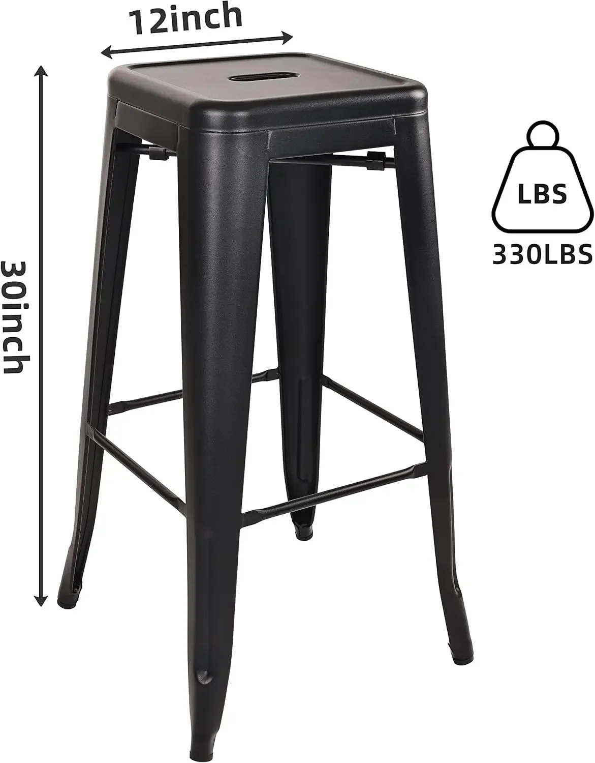 30 Inches Metal Bar Stools High Backless Stools Indoor Outdoor Stackable Kitchen Stools, Black, Set of 4