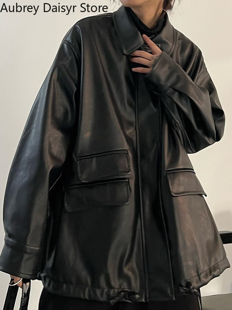 女性用ジッパー付きレザージャケット,ストリートウェア,ブラック,パンク,バイカー,ストリート,ヴィンテージ,カジュアル,2023