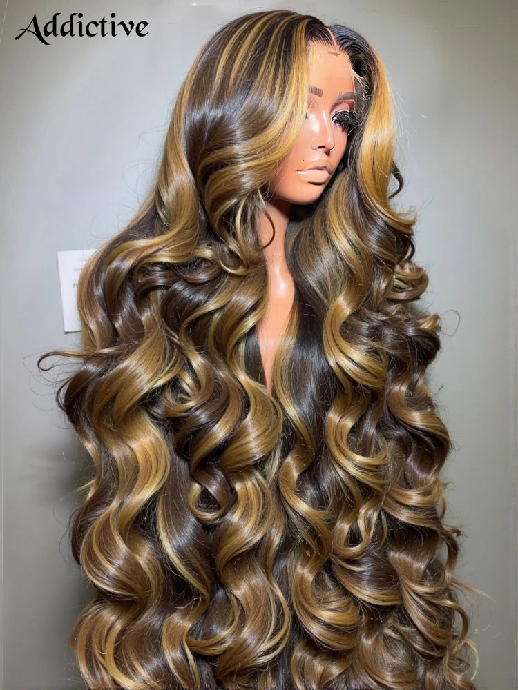 30 40 Inch 4/27 Highlight Body Wave 13x4 Human Hair Lace Frontal Wigs 200Density Colored Ombre 13x6 HD Lace Front Wig For Women