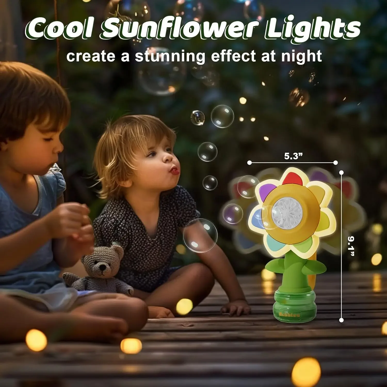 3-speed Adjustment Sunflower Bubble Machine Adjustment Automatic Portable Blowing Bubble Bath Toy Night Light Birthday Party