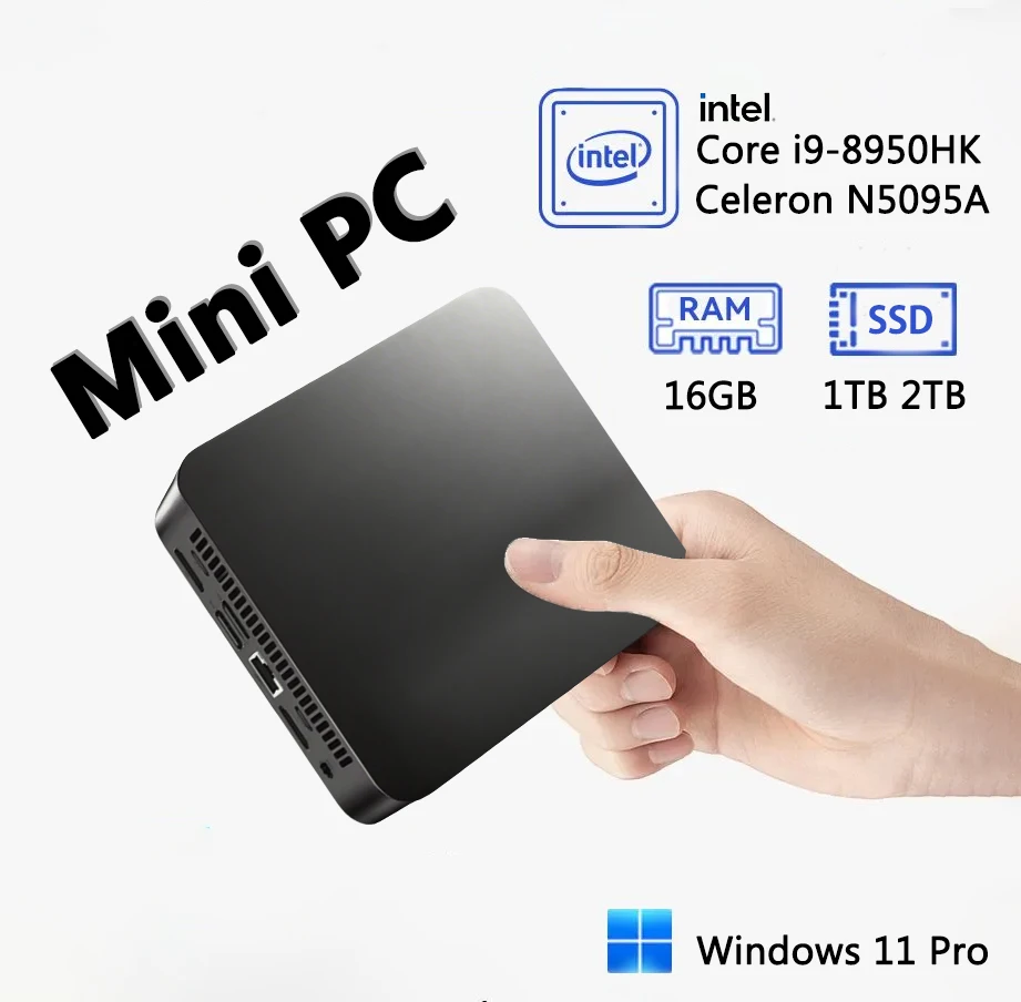 Windows 11 Pro Mini PC Intel i9-8950HK/Celeron N5095A  16GB RAM 1/2TB SSD WiFi6  BT5.2 Desktop Computer Work Pocket PC