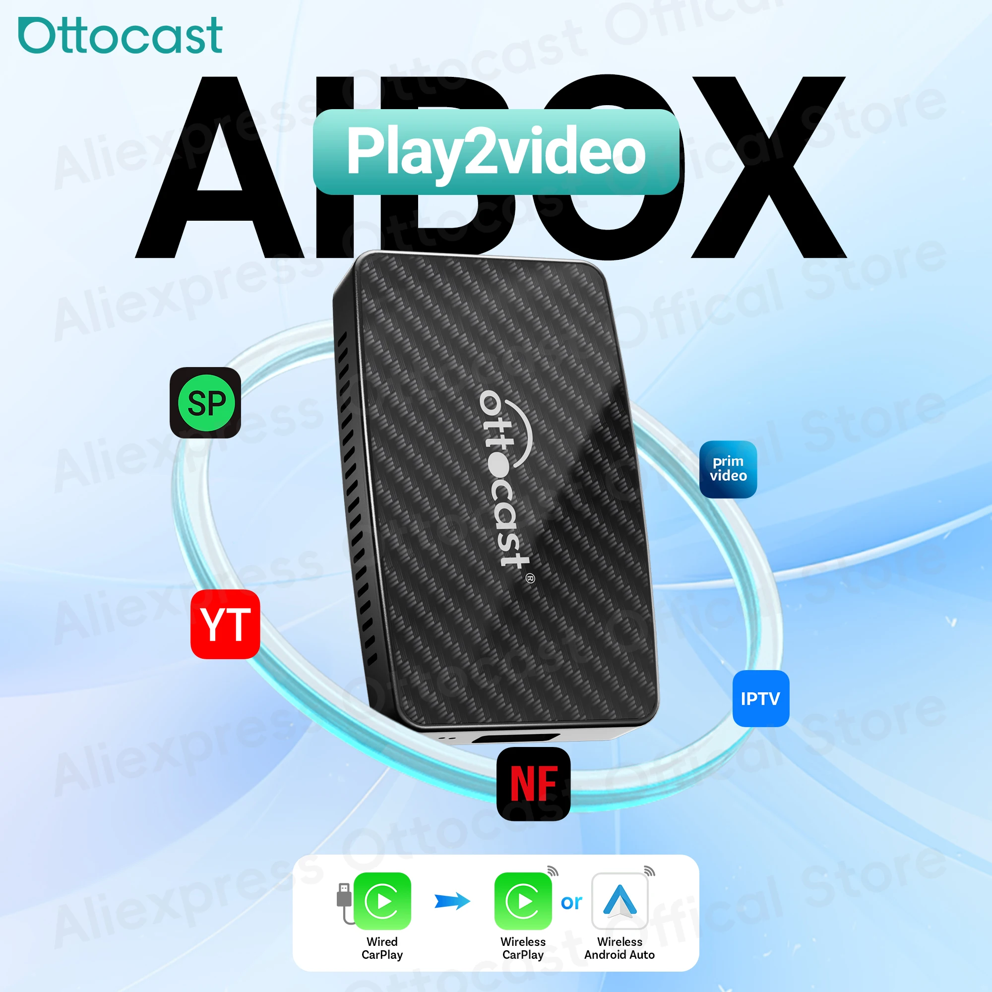 OTTOCAST Play2Video AI Box для Youtube Netflix, беспроводной адаптер CarPlay Android, автомобильные аксессуары для Benz Toyota VW Kia Niss