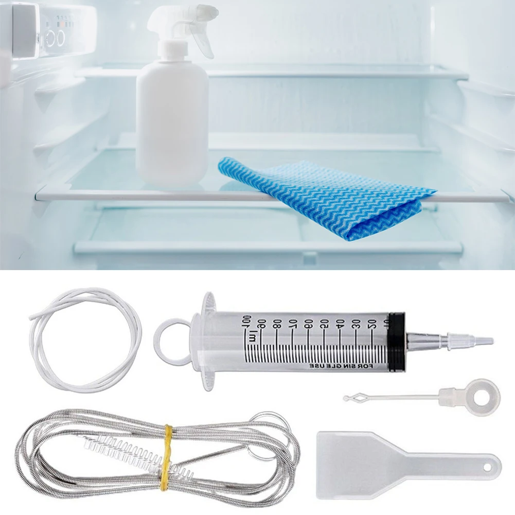 Kit de dragado para nevera, herramienta de dragado de 5 piezas, Flexible, cepillo de fregado para nevera, reutilizable, limpia, escurridor, pala de jeringa de limpieza