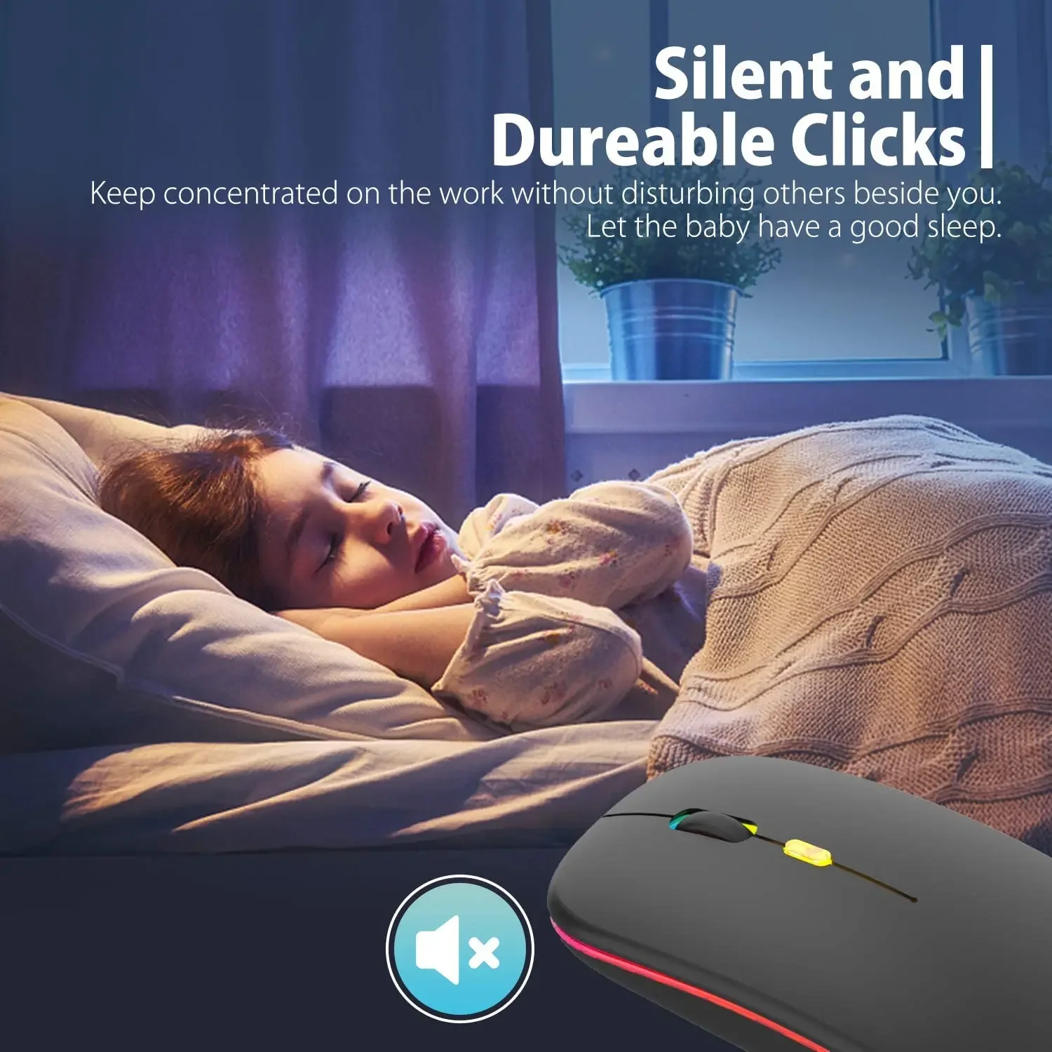 Rechargeable Wireless Mouse Colorful Backlit Mosue Silent Mute Computer Accessories for Home /Office / Games