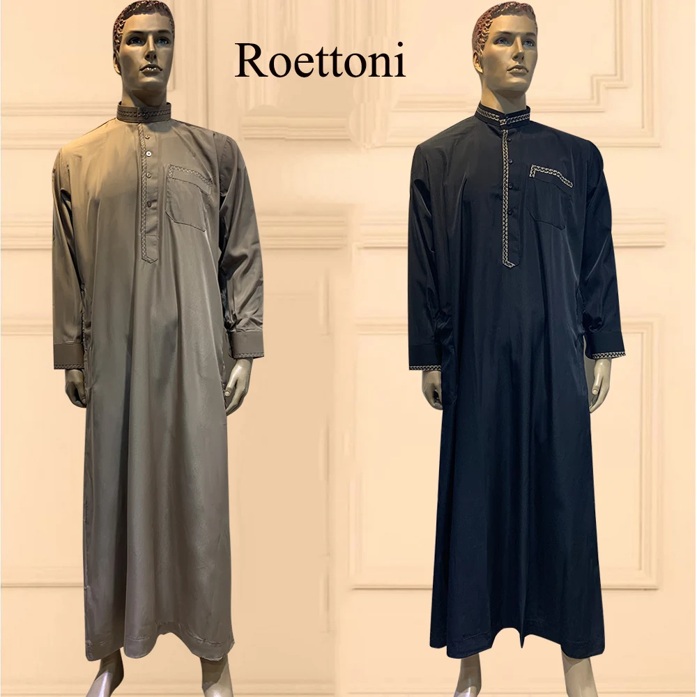 1 Mảnh Thấp Cổ Dân Tộc Áo Sơ Mi Người Đàn Ông Hồi Giáo Của Jubba Thobe Kaftan Cầu Nguyện Váy Qatar Pakistan Djellaba Hồi Giáo Vải Ả Rập áo Dài