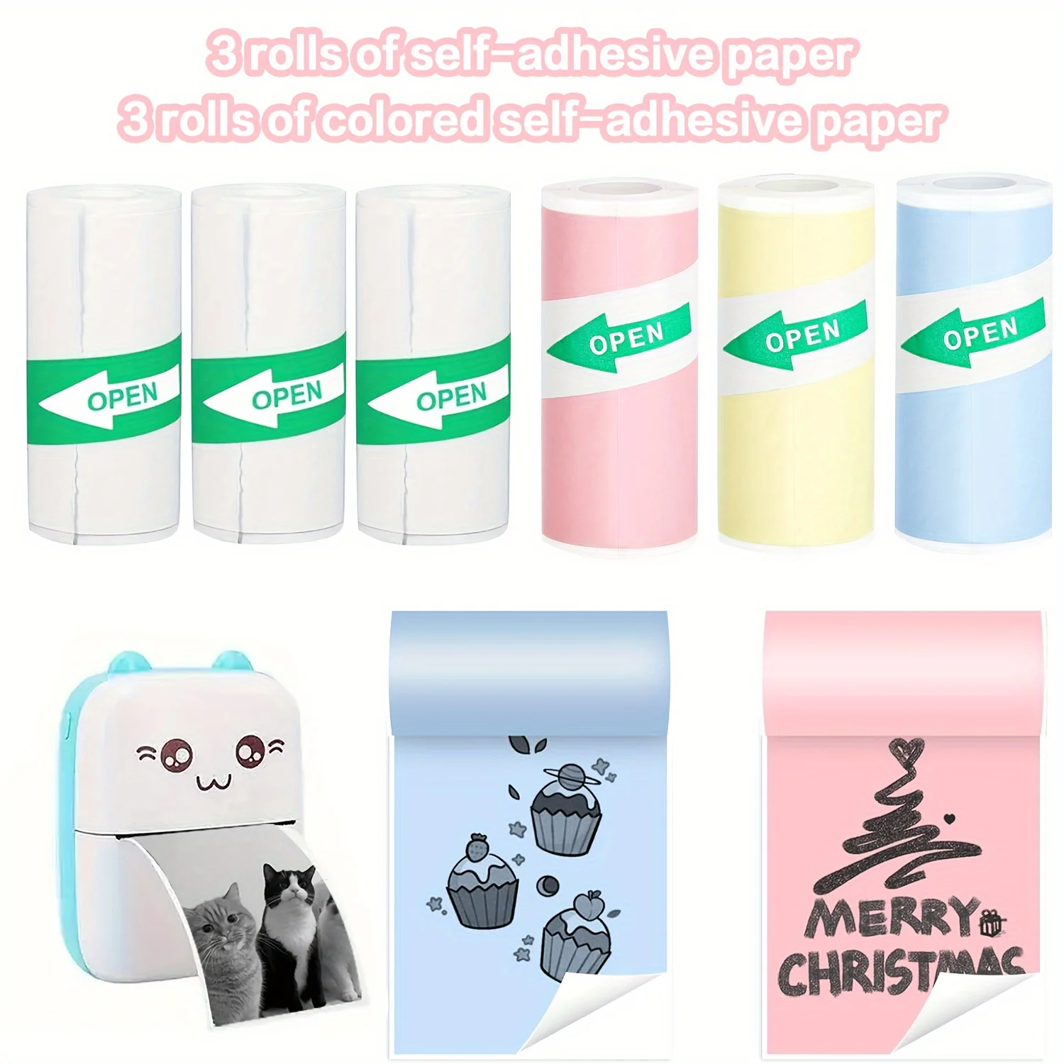 สี Self-กาวกระดาษความร้อน 57 มม.สติกเกอร์ป้ายสีขาว Self-กาวกระดาษสําหรับ MINI เครื่องพิมพ์ความร้อนบ้านเด็ก DIY