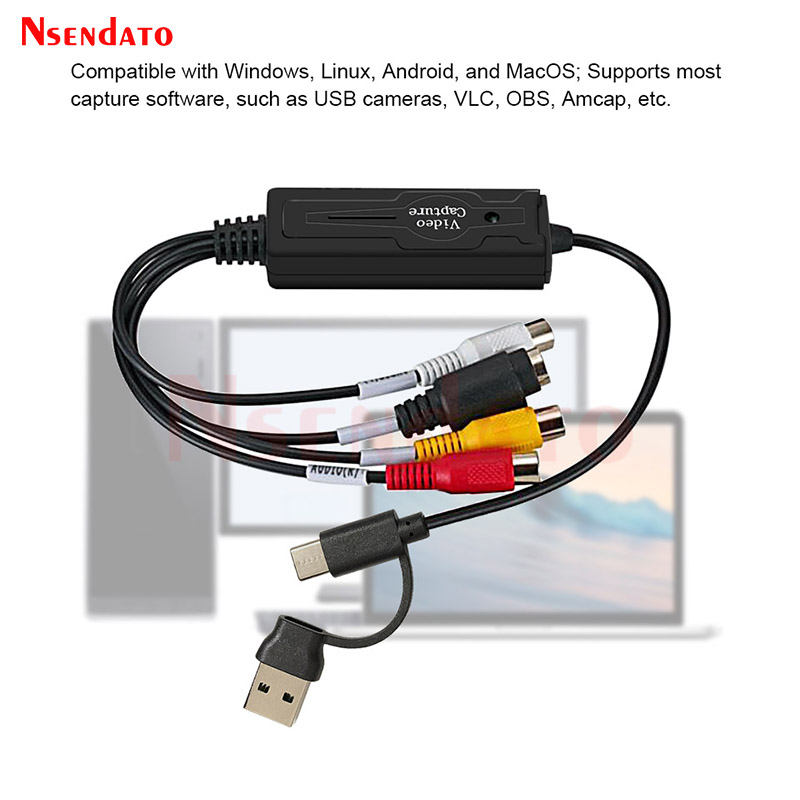 USB 2.0 Type C AV S Адаптер карты захвата видео RCA AV Video Composite в конвертер USB Type C Поддержка NTSC PAL для камеры OBS PC