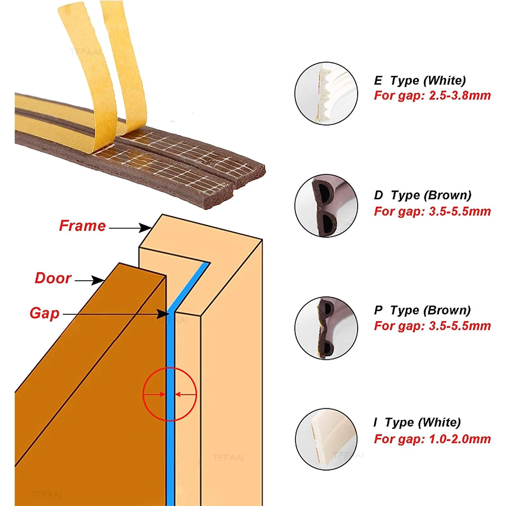 5 M/10 M ซีล Strip Diep Self-กาวร่าง Stopper เทปหน้าต่าง WEATHER Stripping ฉนวนกันความร้อนเสียงรบกวนยางซีล Strip