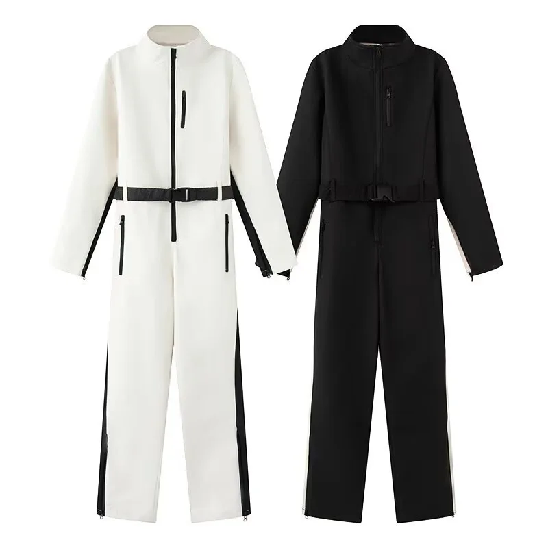 2025 Dames elegant skateboard uit één stuk fleece skibodysuit dames lange mouw waterdicht winddicht patchwork skiën jumpsuits